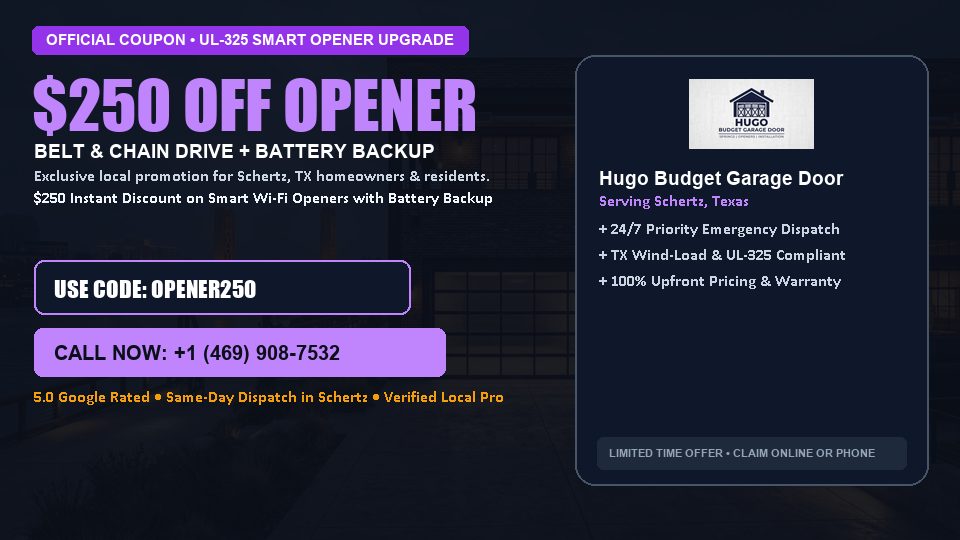 Hugo Budget Garage Door $250 OFF Premium LiftMaster Opener Installation in Schertz, TX