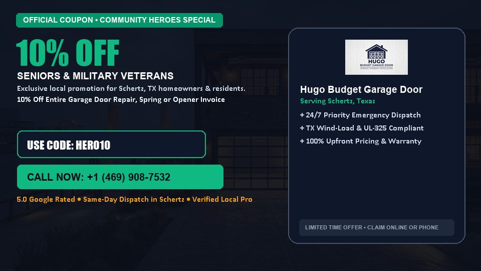 Hugo Budget Garage Door 10% OFF Seniors & Military Veterans